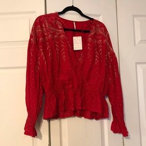 NWT Free People red top / blouse sz S